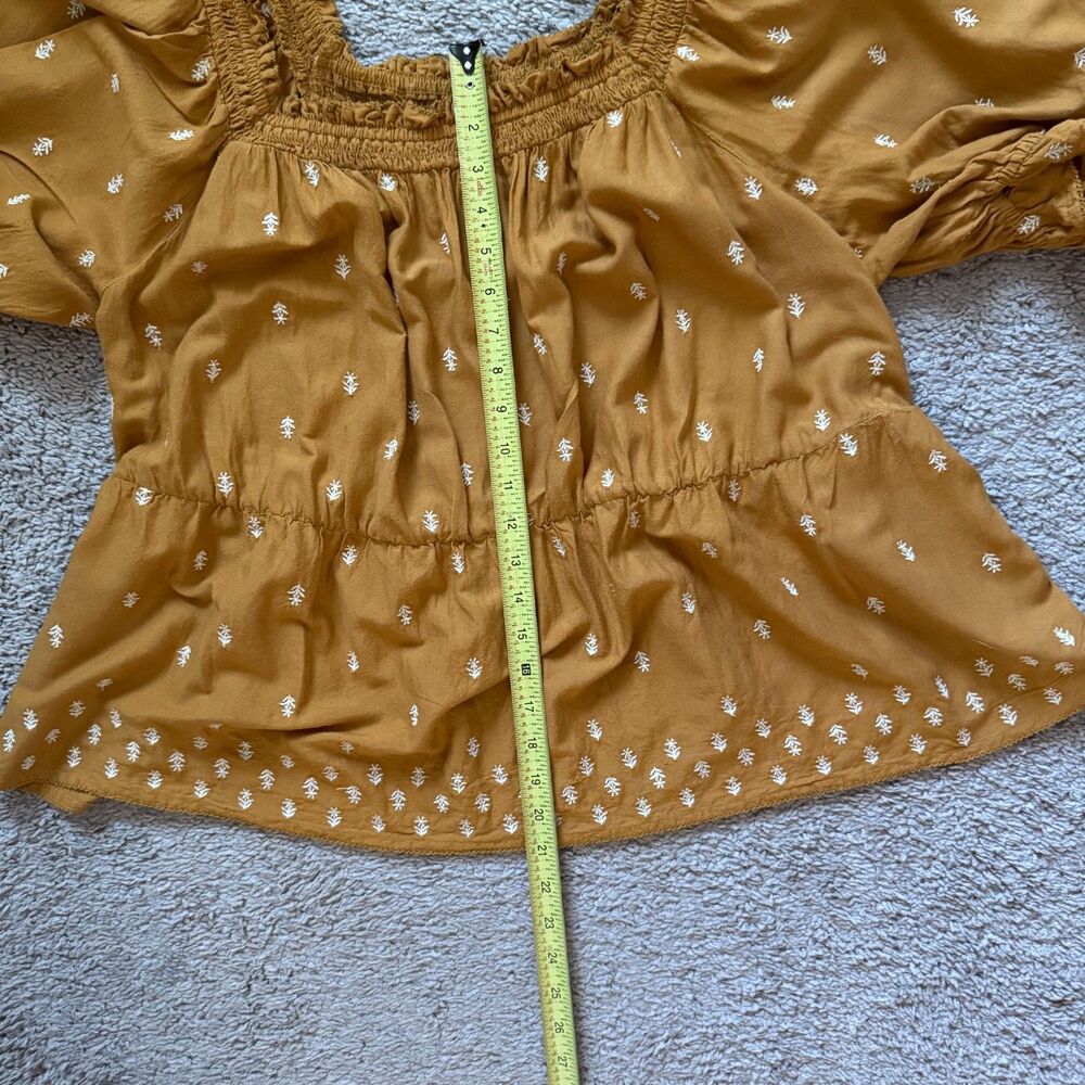 Old Navy Women Blouse 2X Ancient Gold Puff-Sleeve Smocked Embroidered Babydoll - Picture 9 of 9
